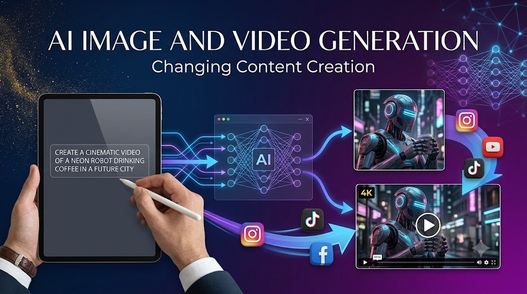 AI image and video generation tool creating content for social media platforms